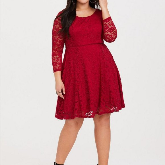 NWT Torrid Red Lace Skater Dress....Size: 14/16, Color: Red - Picture 1 of 10
